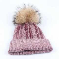 Custom 100% Acrylic FauxFur Pom-Pom Winter Beanies / Knit Hat