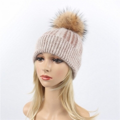 Custom 100% Acrylic FauxFur Pom-Pom Winter Beanies / Knit Hat