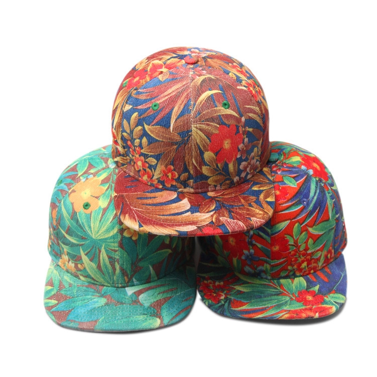 Custom Floral Snapback Hat Flat Brim